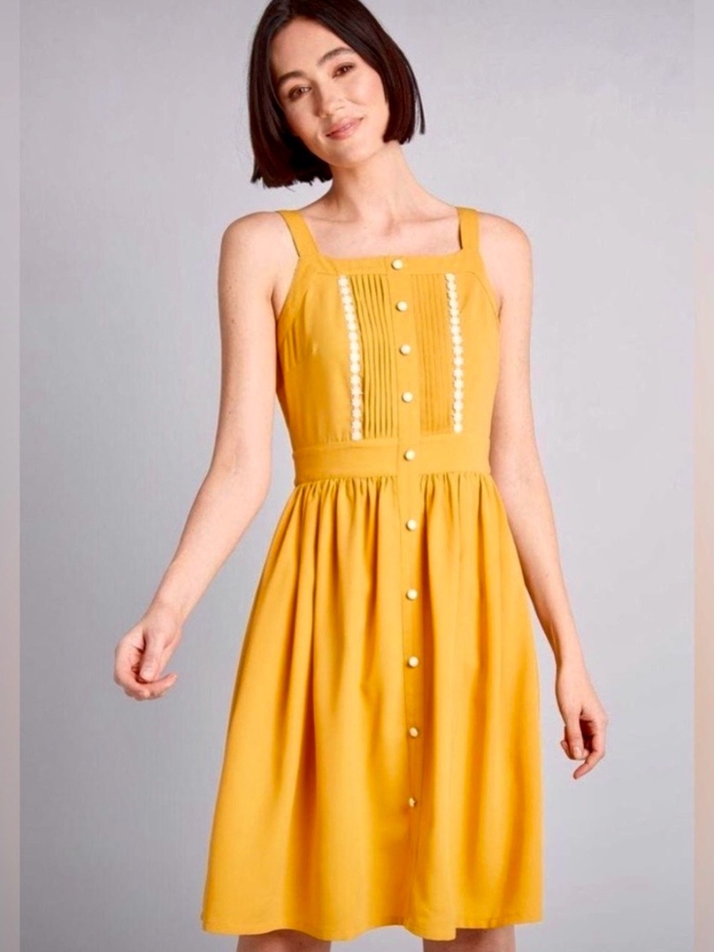 Modcloth “About Your Outfit” Mustard Yellow Gold Midi Retro Style Dress! EUC!